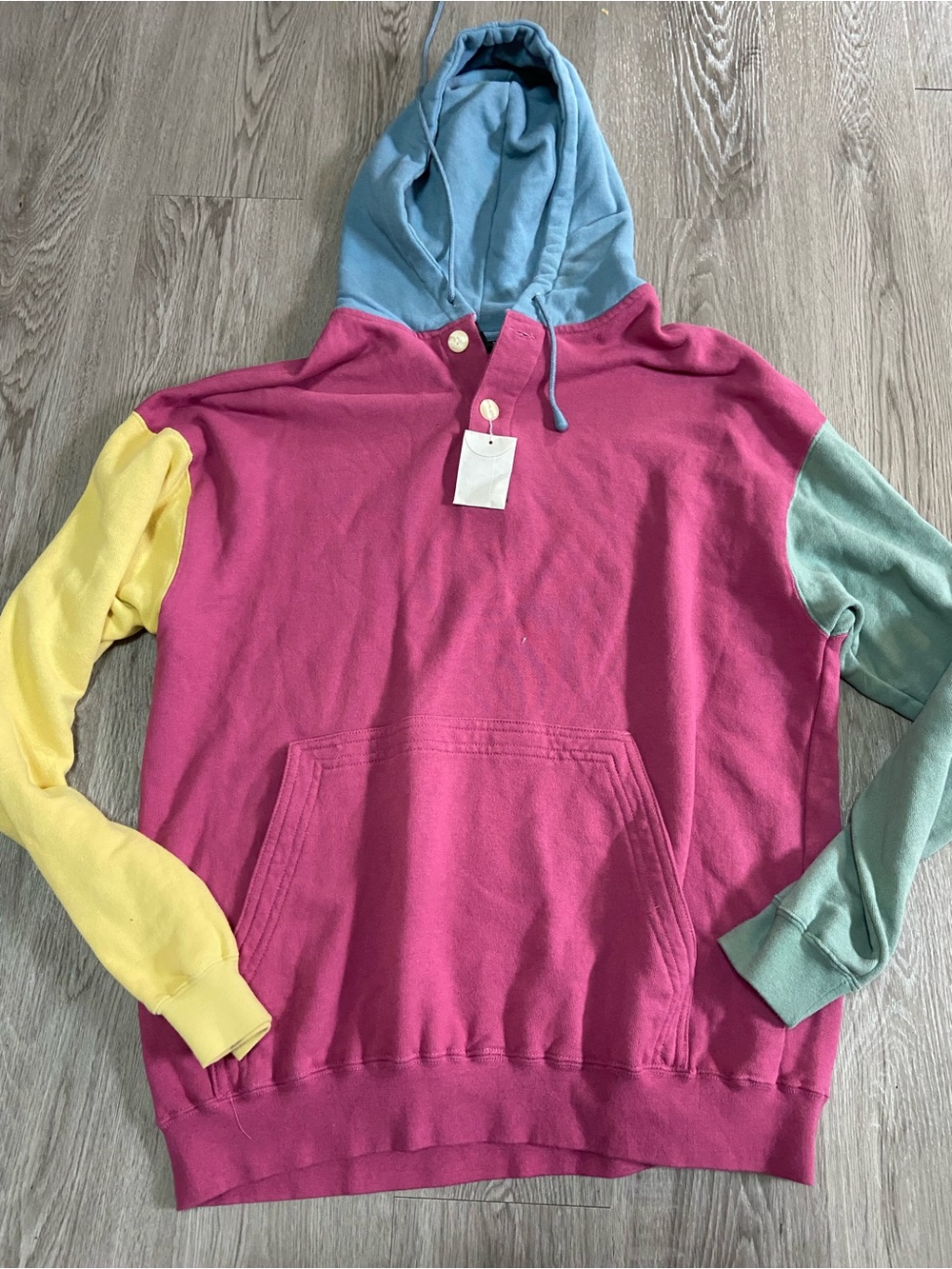 Context Colorblock Hooded Sweater in Pink with Blue Hood